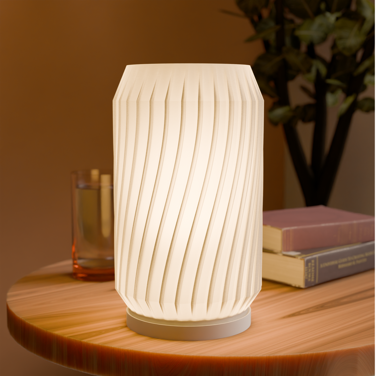 Modern Twist table lamp with twisted shade on a modern base