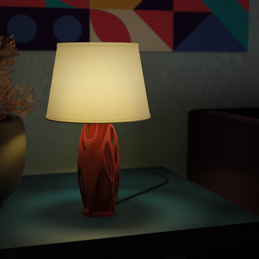 Cortex table lamp with open parametric base and classic shade, view 2
