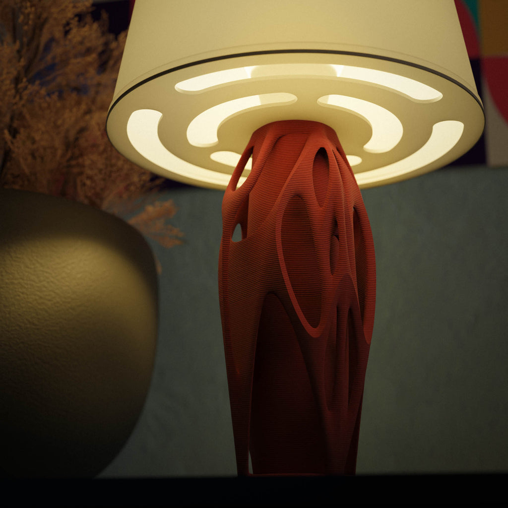 Cortex table lamp with open parametric base and classic shade, view 3