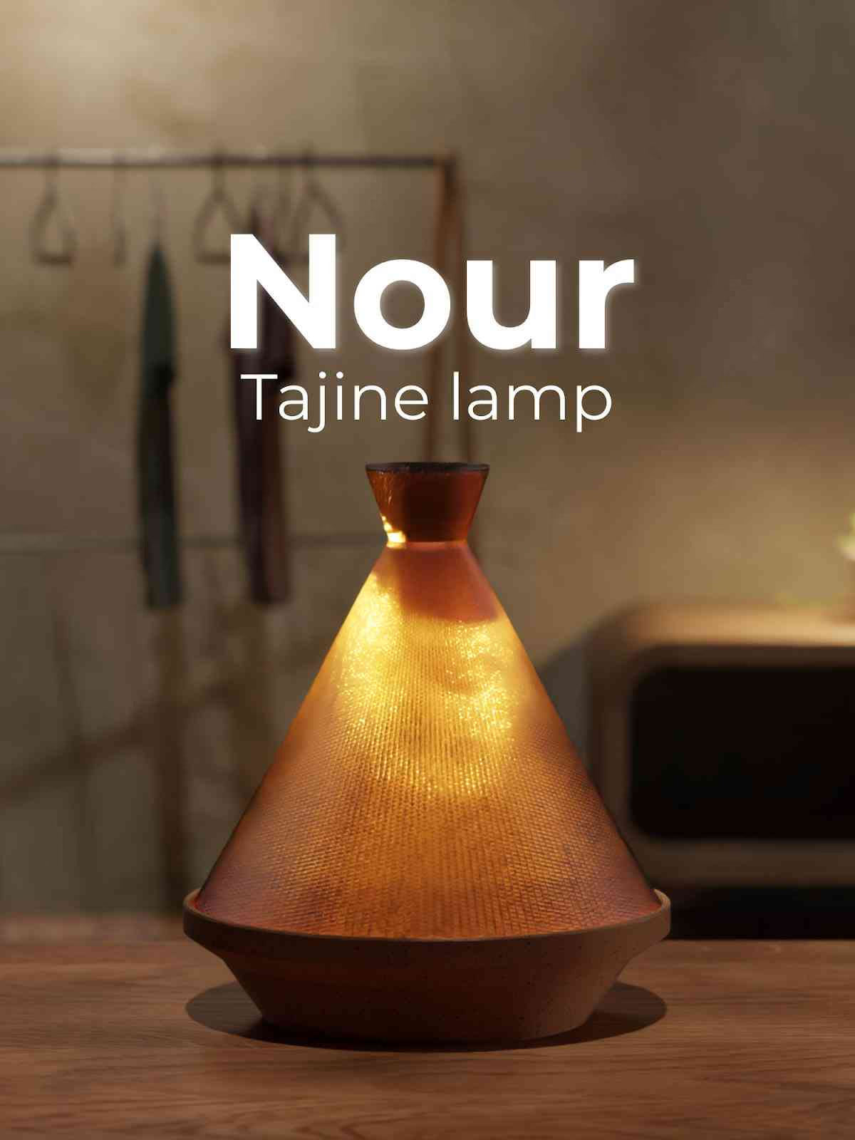 Nour tajine table lamp with raffia-look textured shade
