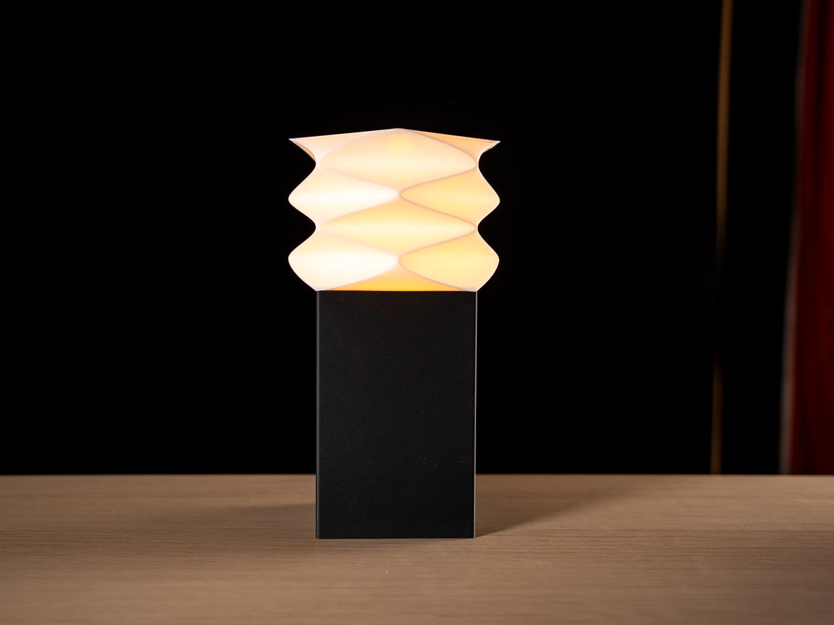 Stele monolithic pillar table lamp with glowing white top, view 2