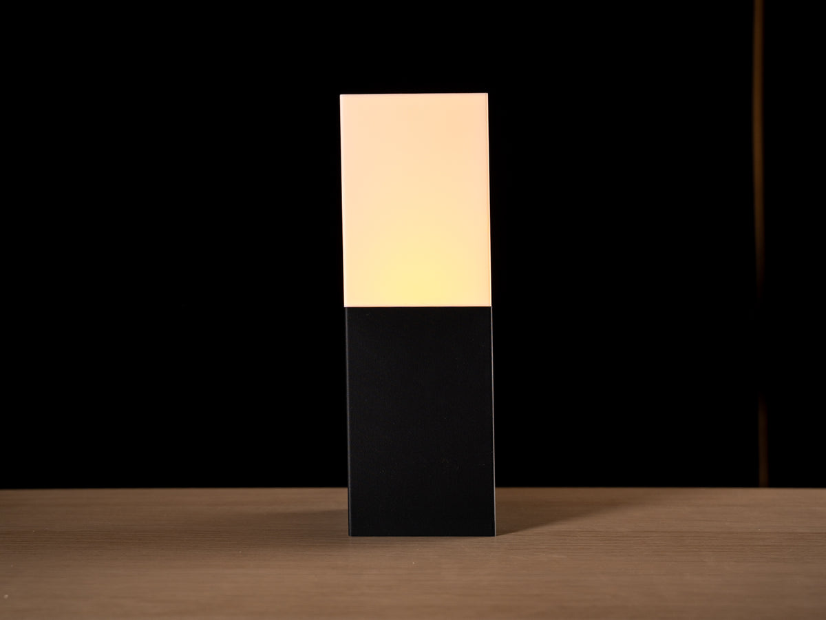 Stele monolithic pillar table lamp with glowing white top, view 3