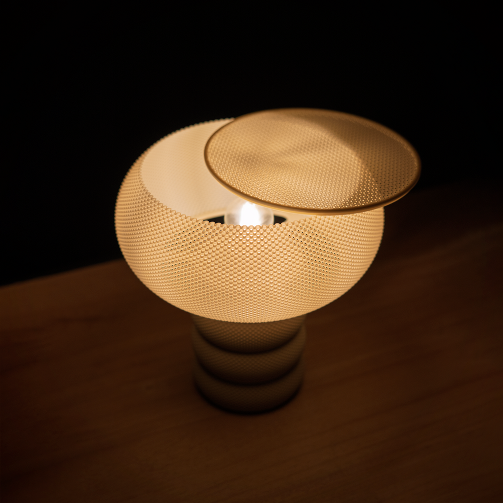 Michelle table lamp with RippleMesh shade and patterned lid, view 2