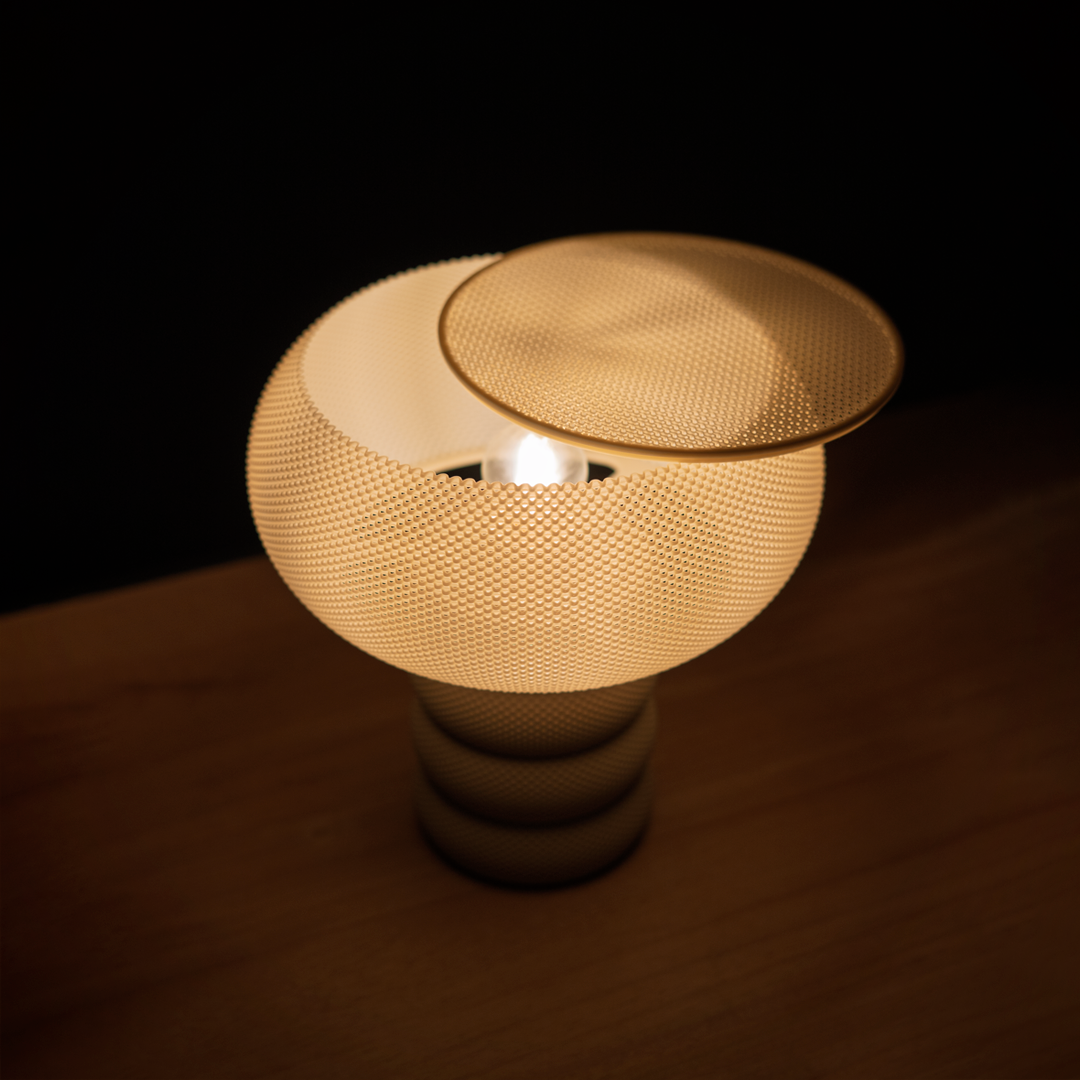 Michelle table lamp with RippleMesh shade and patterned lid, view 2