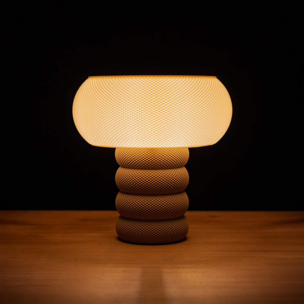 Michelle table lamp with RippleMesh shade and patterned lid