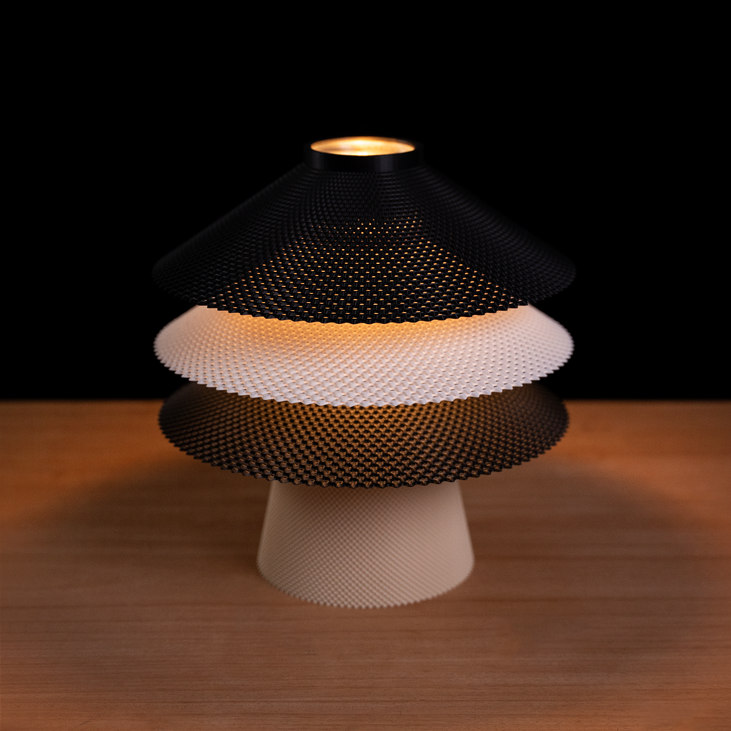 Pamela modular table lamp with stacked woven-texture shades, view 5