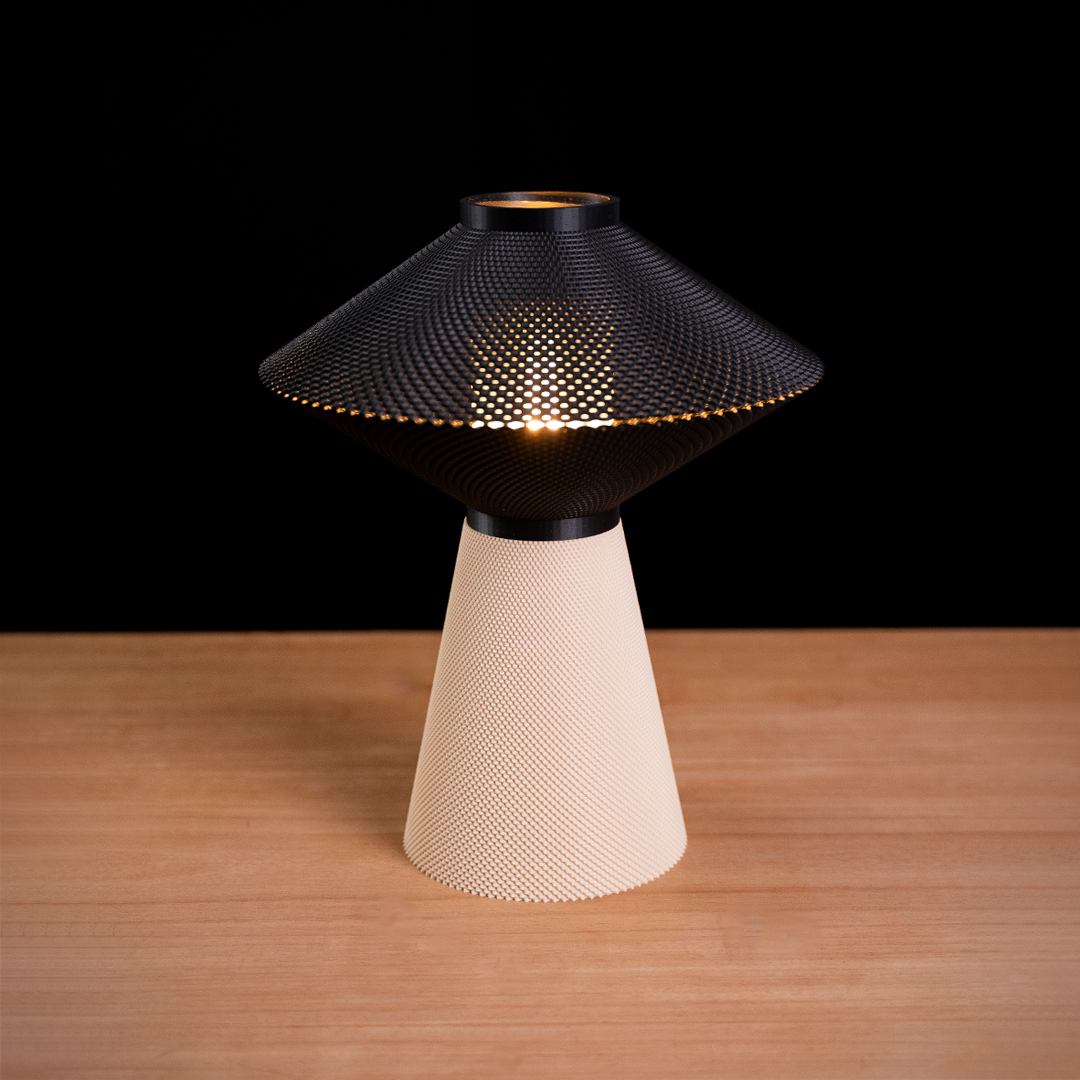Pamela modular table lamp with stacked woven-texture shades, view 6