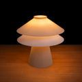 Pamela modular table lamp with stacked woven-texture shades
