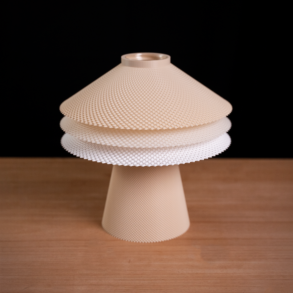 Pamela modular table lamp with stacked woven-texture shades, view 3