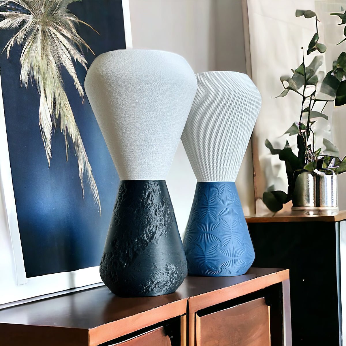 SOAR tall table lamp with woven shade and textured base