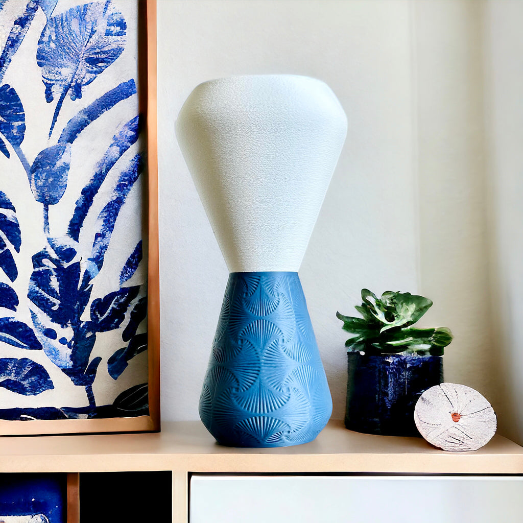 SOAR tall table lamp with woven shade and textured base, view 2