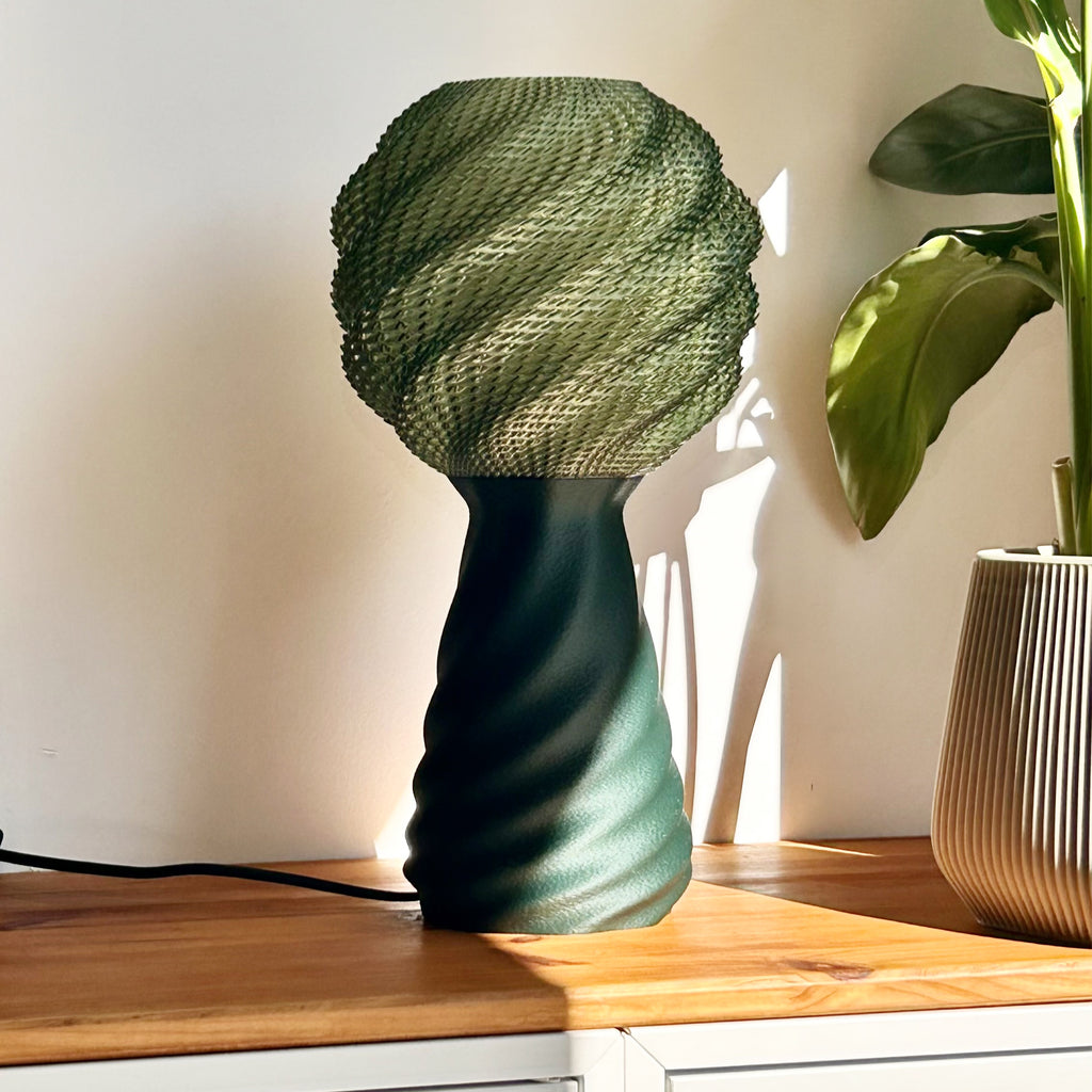 SUNAE table lamp with continuous woven twist shade and base, view 2