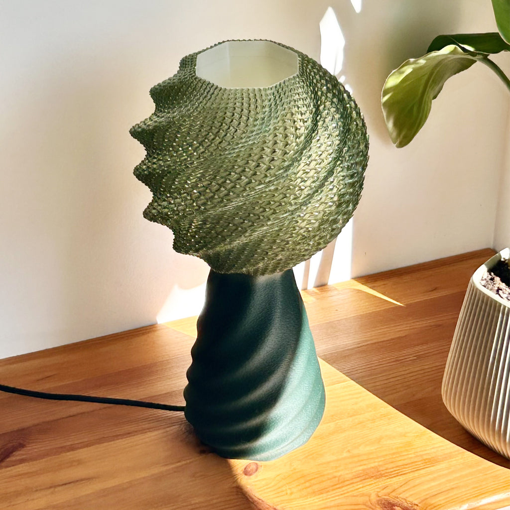 SUNAE table lamp with continuous woven twist shade and base, view 3