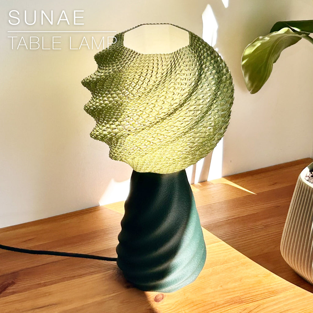 SUNAE table lamp with continuous woven twist shade and base, view 5