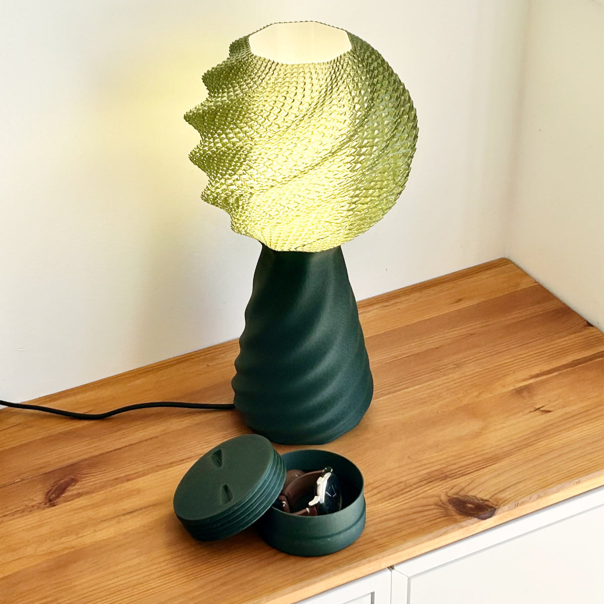SUNAE table lamp with continuous woven twist shade and base, view 6