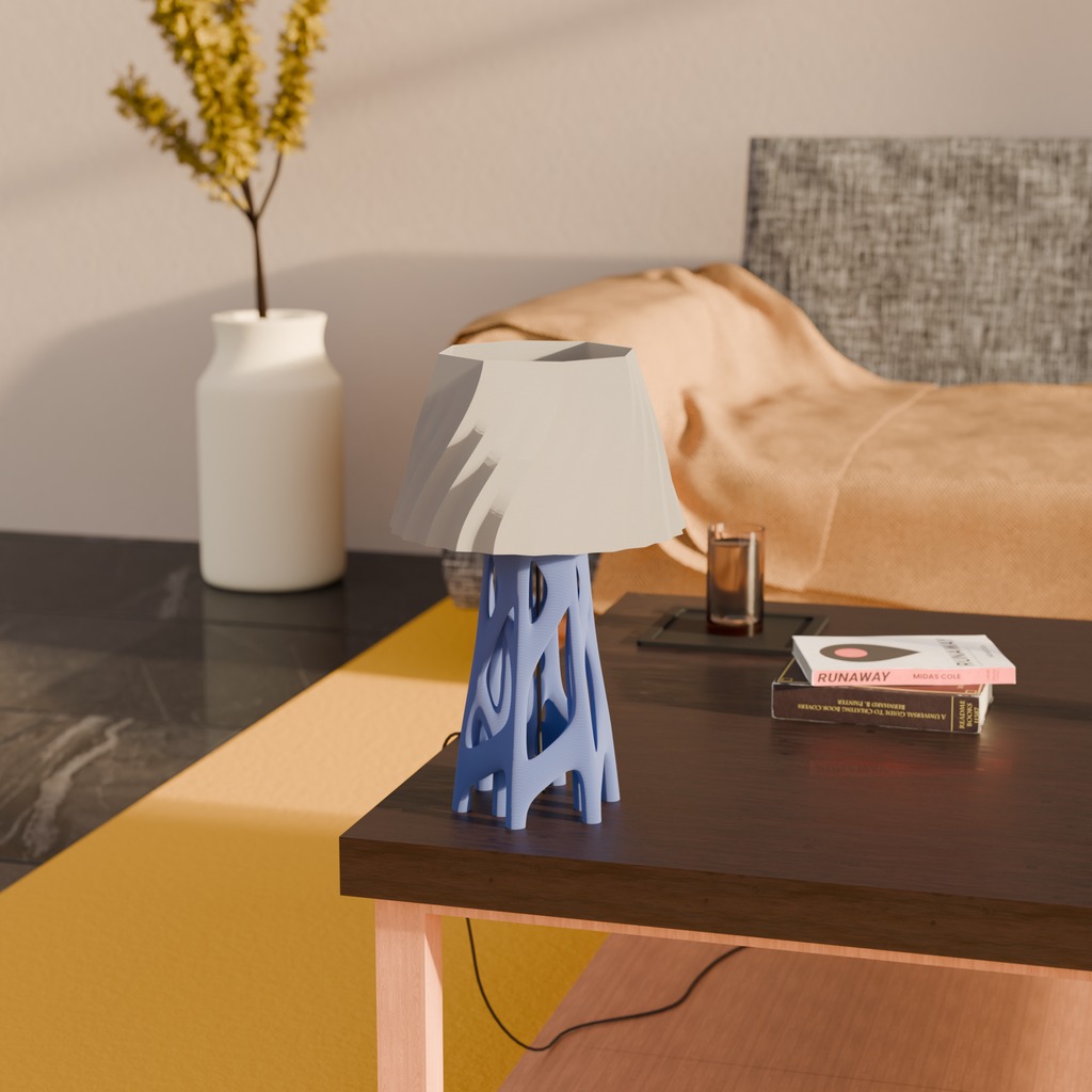 Vertex table lamp with openwork base and curved shade, view 2