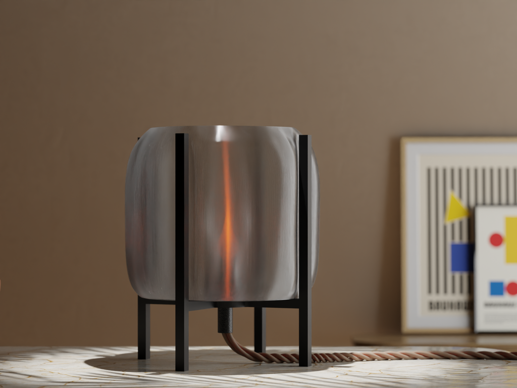 Inflate table lamp with puffy rounded shade on sculptural base, view 3