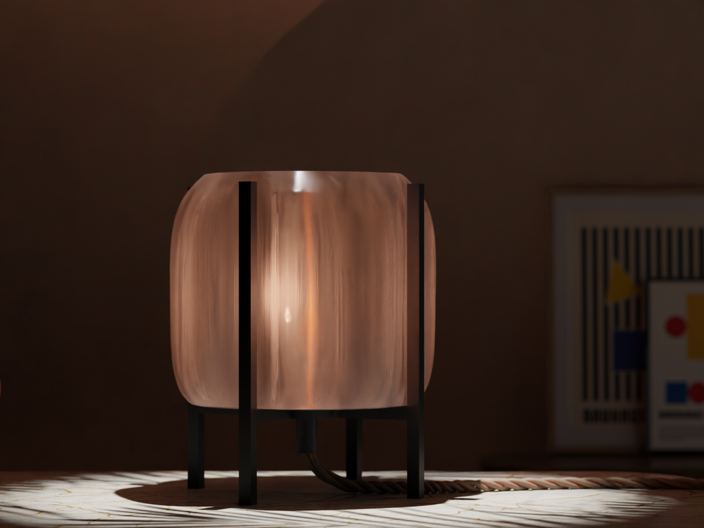 Inflate table lamp with puffy rounded shade on sculptural base, view 2
